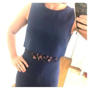 BCBG Navy Midi Dress with Lace Detail